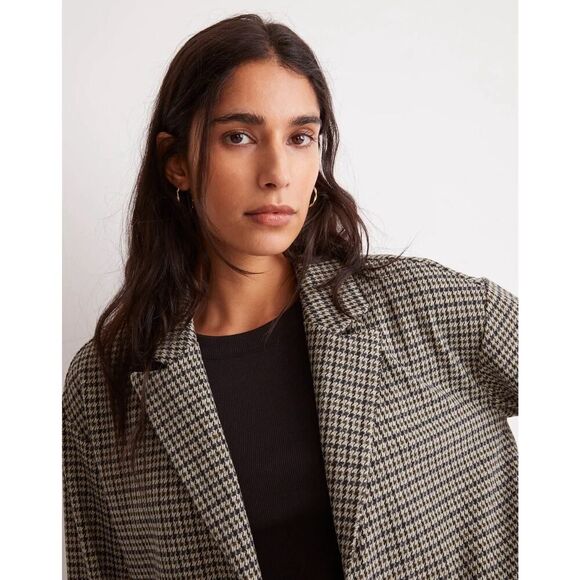 NWT Madewell Oversized Knit Blazer Houndstooth Jacket True Black Size L - Picture 5 of 6